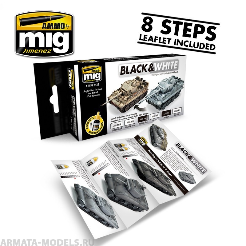 AMIG7128 Ammo Mig Набор акриловых красок  BLACK & WHITE TECHNIQUE