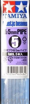 70136T Пластиковые трубки (круглые прозрачные) диаметром 5мм длиной 40см (5шт), полистирин