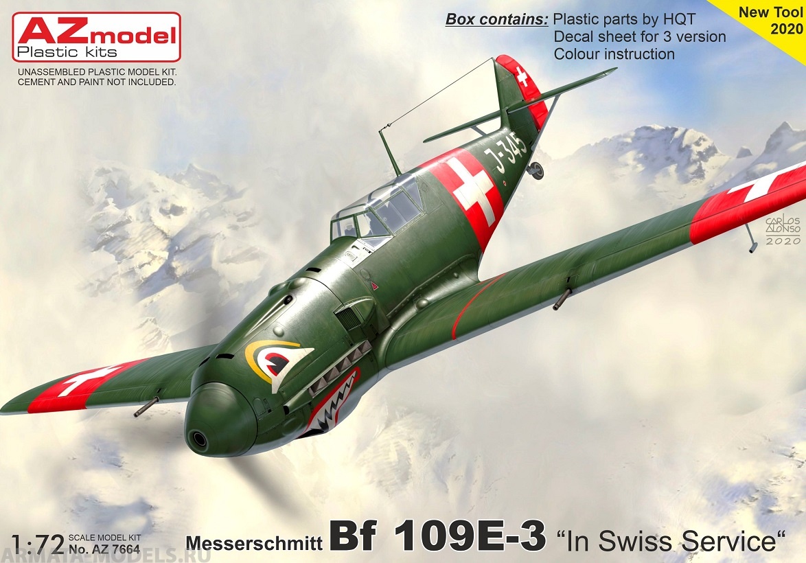 AZ7664 Сборная модель самолета Bf 109E-3 „In Swiss Service“ AZmodel Plastic kits