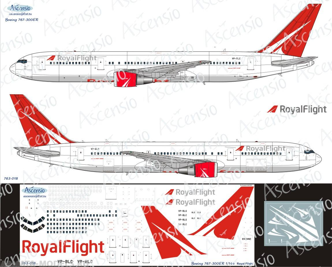 763-018 Декаль для самолета Boeing 767-300 RoyalFlight 1/144