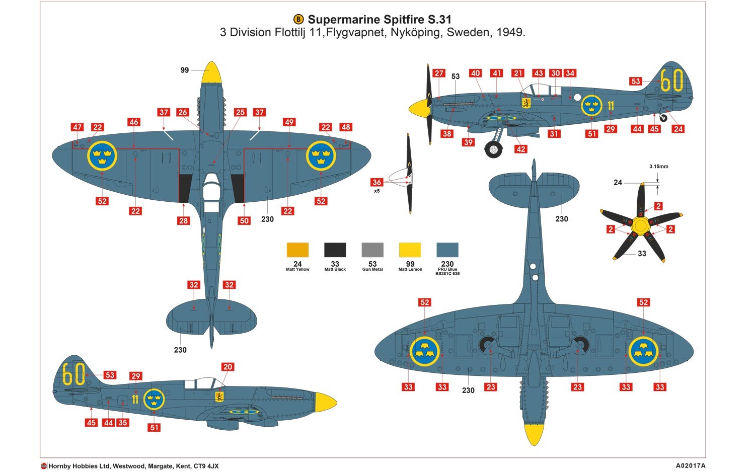 A02017A Самолет Supermarine Spitfire Pr.XIX Airfix