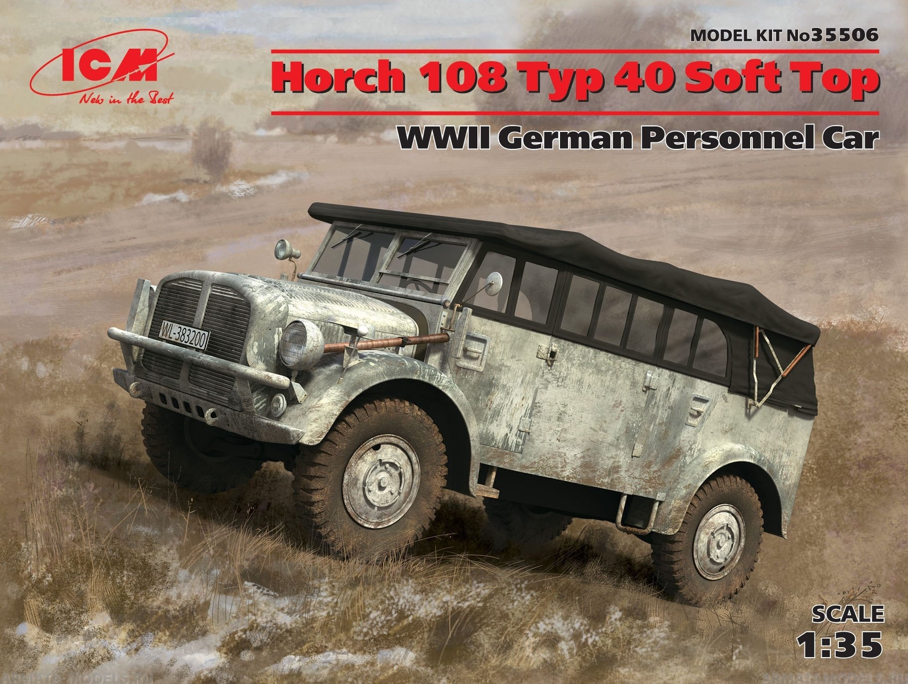 35506 Horch 108 Typ 40 с поднятым тентом, Германский армейский автомобиль ІІ МВ ICM