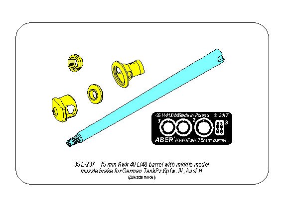ABR-35-L-237  Дополнения для  75mm KwK40L/48 barrel with middle model muzzle brake for Germ.Pz.Kpfw.VI, Ausf.H  для Zvezda 1/35
