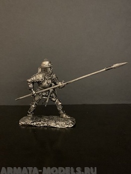 4111ТБ Швейцарец, пикинер в полном доспехе с кольчужным воротником в открытом шлеме